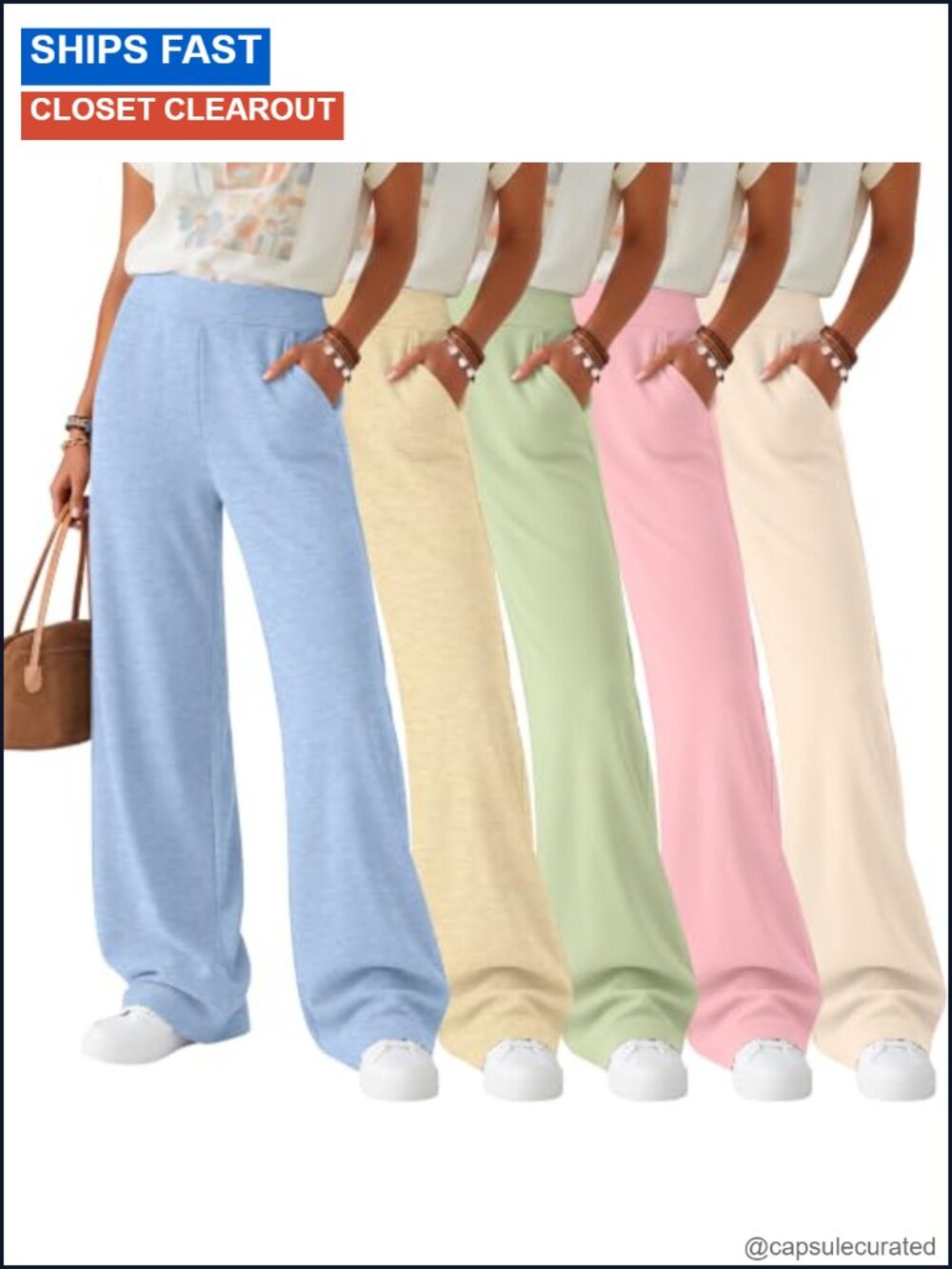 Girls wide leg sweatpants 5 pack elastic waist pull on pockets